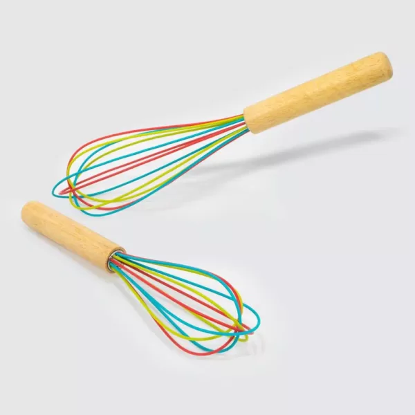 ExcelSteel 10 in. Silicone Tri-Color Whisk with Wooden Handle