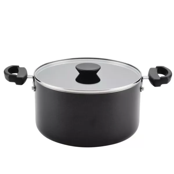 Farberware Neat Nest Space Saving 6 qt. Aluminum Nonstick Sauce Pot in Black with Glass Lid