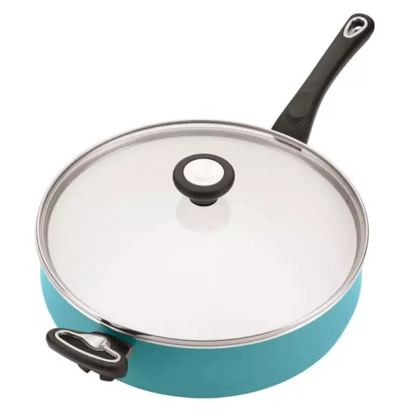 Farberware purECOok 5 qt. Aluminum Ceramic Nonstick Saute Pan in Aqua with Glass Lid