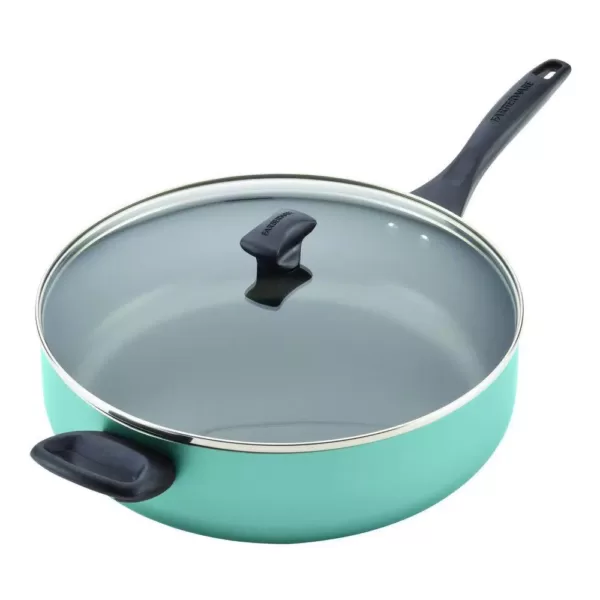 Farberware Dishwasher Safe 6 qt. Aluminum Nonstick Saute Pan in Aqua with Glass Lid