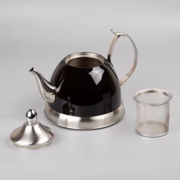 Creative Home Nobili-Tea 1.0 Qt. Stainless Steel Tea Kettle with Removable Infuser Basket in Filter Black