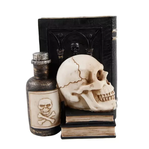 Flora Bunda 7 in. x 8 in. Halloween Decor Resin Book, Poison with Skull Bookend