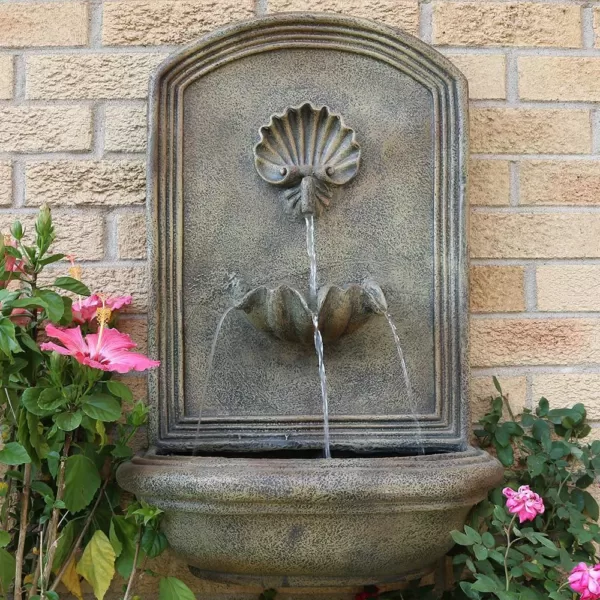 Sunnydaze Decor Seaside Resin Florentine Stone Solar Outdoor Wall Fountain