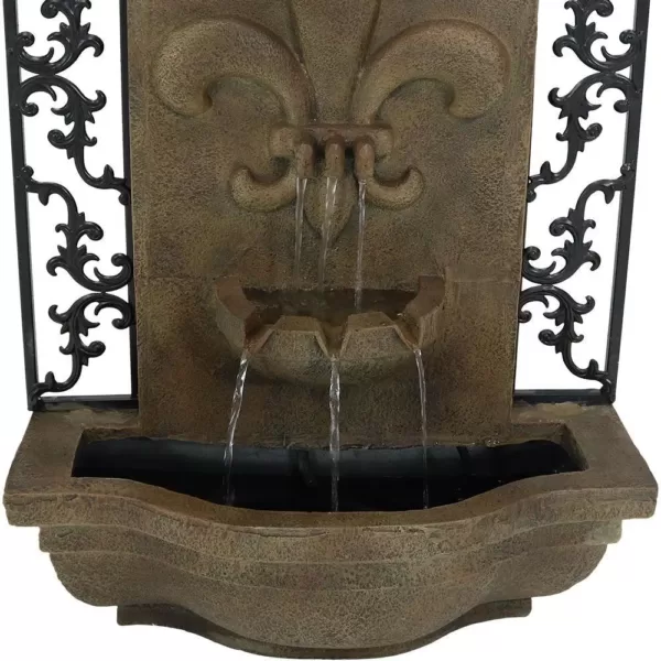 Sunnydaze Decor French Lily Resin Florentine Stone Solar Outdoor Wall Fountain