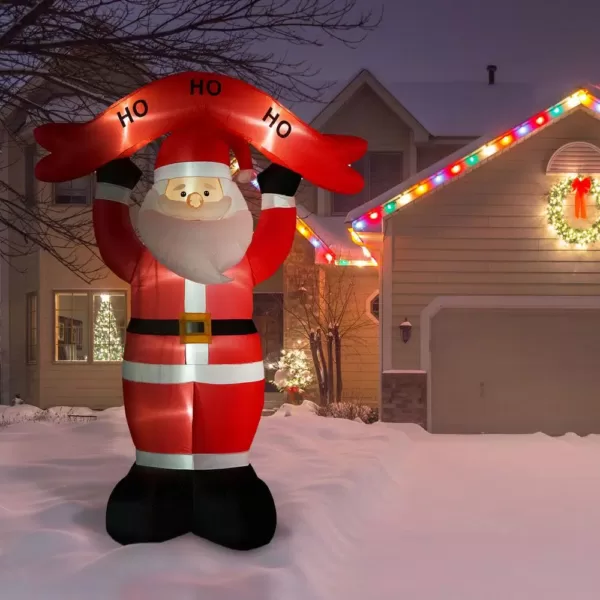 Fraser Hill Farm 10 ft. Santa Claus with HO HO HO Sign Christmas Inflatable with Lights