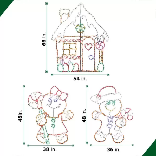 Fraser Hill Farm 5.5 ft. 862-Light Multi-Color Gingerbread Set Novelty Light (3-Piece)