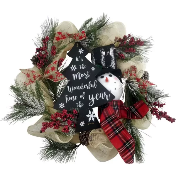 Fraser Hill Farm 20 in. Artificial Christmas Wreath with Snowman, Pinecones, Berries