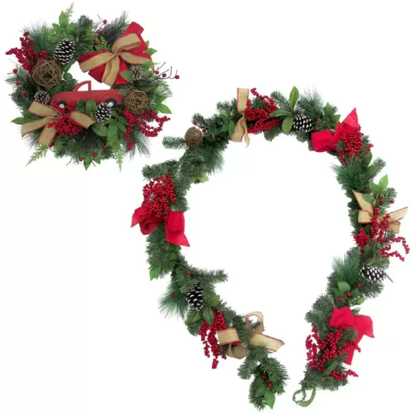 Fraser Hill Farm 24 in. Artificial Christmas Wreath with Garland, Pinecones, Bows, and Berries