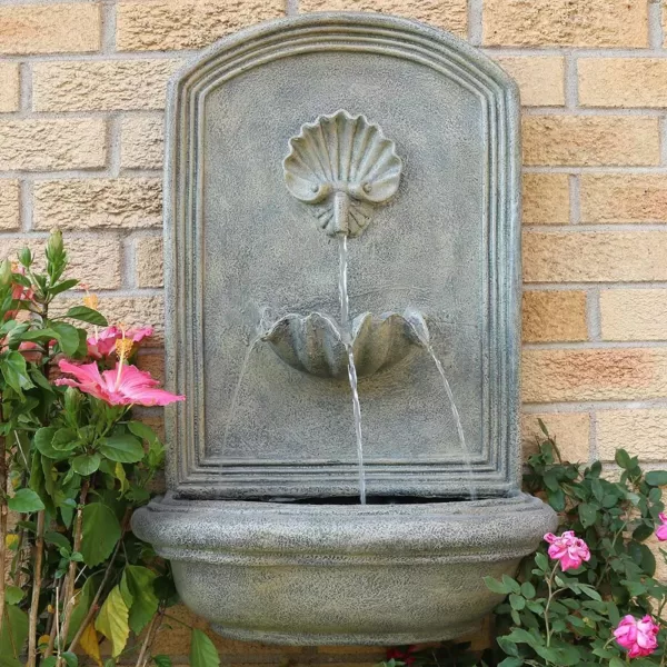 Sunnydaze Decor Seaside French Limestone Electric Powered Outdoor Wall Fountain