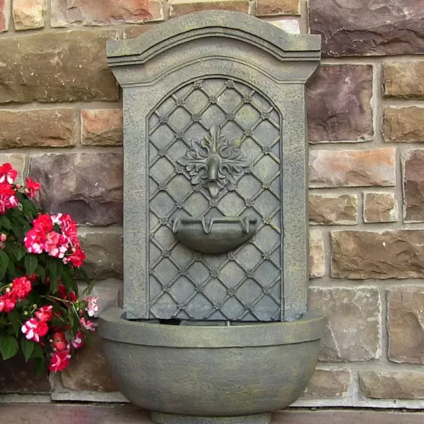 Sunnydaze Decor Rosette Resin French Limestone Solar Outdoor Wall Fountain