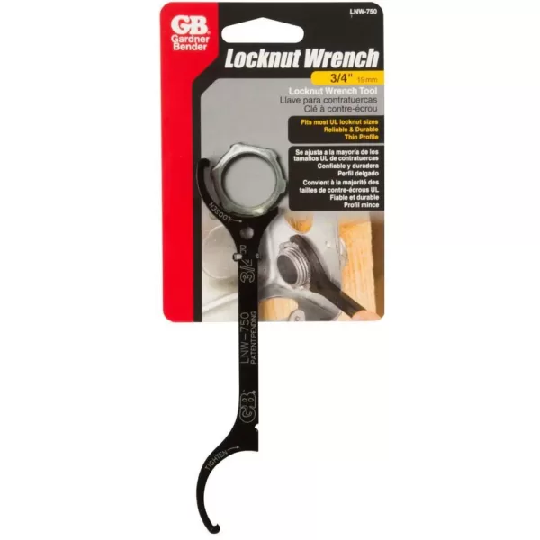 Gardner Bender 5.75 in. Long, Steel Lock Nut Wrench with Etched Markings, Fits 0.75 in. Locknuts - Black (Case of 10)