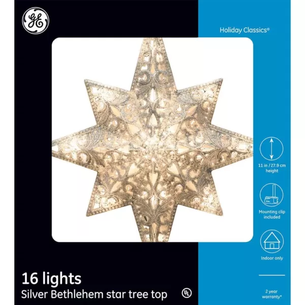 GE Holiday Classics 11 in. 16-Light Silver Glittered Bethlehem Star Tree Top