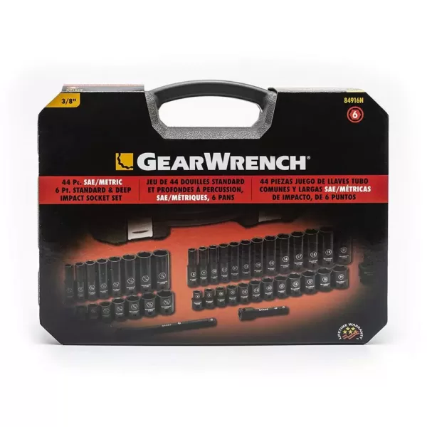 GEARWRENCH 3/8 in. Drive SAE/Metric Std./Deep Impact Socket Set (44-Piece)