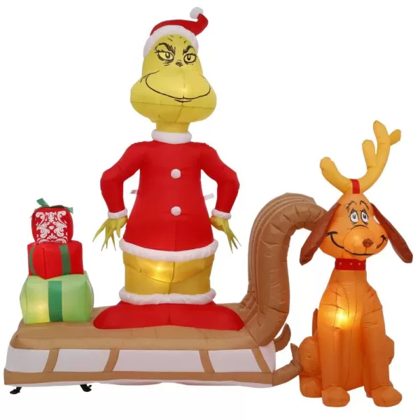 Gemmy 6 ft. Tall Airblown Inflatable Grinch and Max on Sled Scene