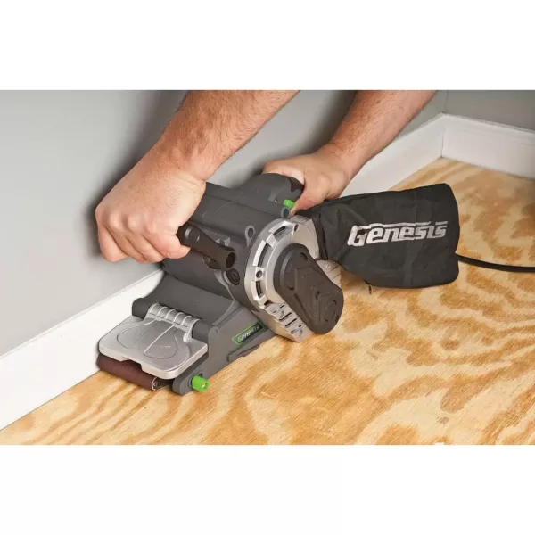 Genesis 8 Amp 3 in. x 21 in. Single Lever Variable Speed Belt Sander with Adjustable Front Handle and Dust Bag