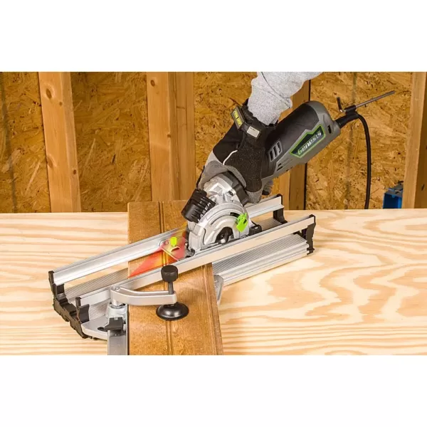 Genesis 5.8 Amp 3-1/2 in. Control Grip Plunge Compact Circular Saw Kit with Laser, Hose, 3 Blades, Rip Guide and Bag