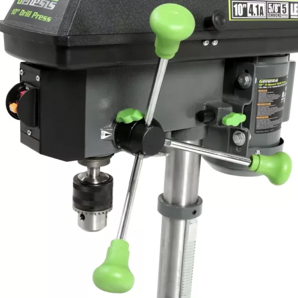 Genesis 4.1-Amp 10 in. 5-Speed Drill Press with 5/8 in. Chuck, Work Light, and Table Rotatable 360° and Tiltable 45°