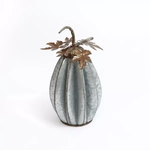 Gerson 16.5 in. H Sculpted Rustic Metal Pumpkin with Leaves (Set of 2)