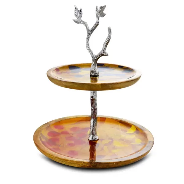 GIBSON elite Philomena 2-Tier Mango Wood Enameled Cake Stand