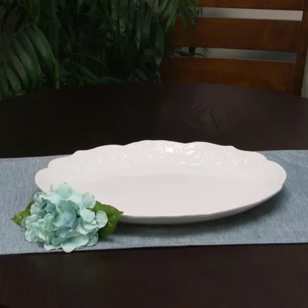 Gibson Home Royal Abbey White Durastone Oval Embossed Platter