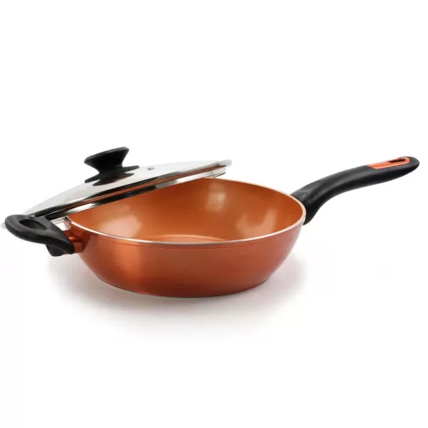 Gibson Home Home Cuisine 3 qt. Aluminum Ceramic Nonstick Saute Pan in Copper with Glass Lid