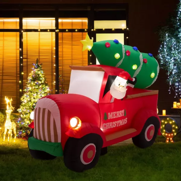 Glitzhome 7 ft. Santa Claus On Pick Up Truck Inflatable Decor