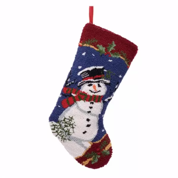 Glitzhome 19 in. Hooked Christmas Decor Stocking with Snowman