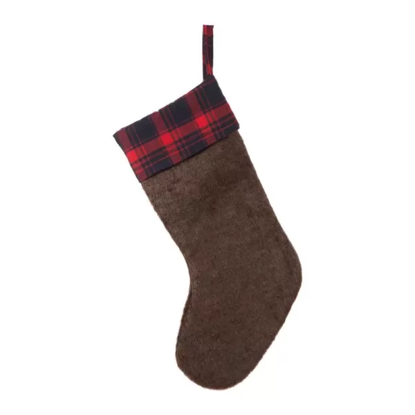 Glitzhome 19 in. L Plush Stocking with Plaid Cuff