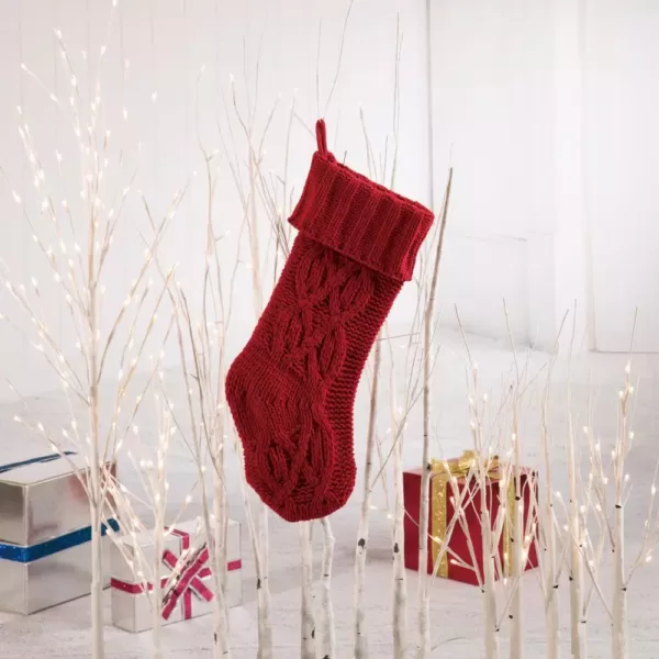 Glitzhome 22 in. L Knitted Polyester Red Christmas Stocking