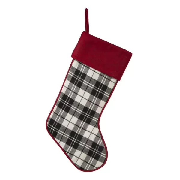 Glitzhome 20 in. Black and White Cotton/Spandex Plaid Fabric Cotton Christmas Stocking Decoration (2-Pack)