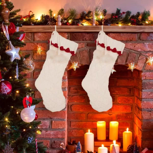 Glitzhome 22 in. Knitted Acrylic White Christmas Decoration Stocking (Set of 2)