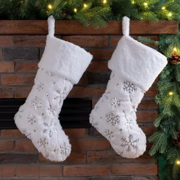 Glitzhome 21 in. H Polyester White Plush Stocking with Snowflake Christmas (2-Pack)