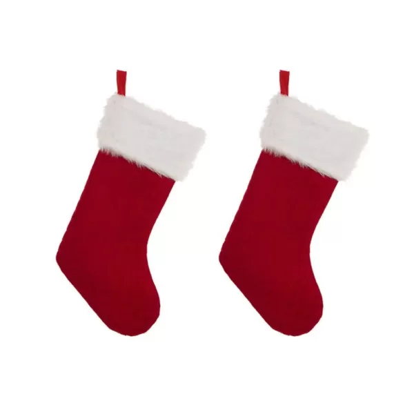 Glitzhome 20 in.  Polyester Knitted Stocking with Faux Fur Cuff (2-Pack)