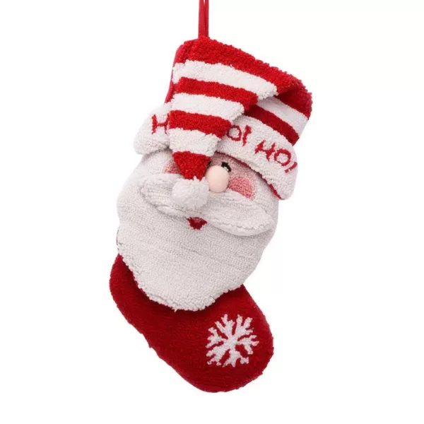 Glitzhome 20 in. Polyester/Acrylic Hooked Christmas Stocking with 3D Santa