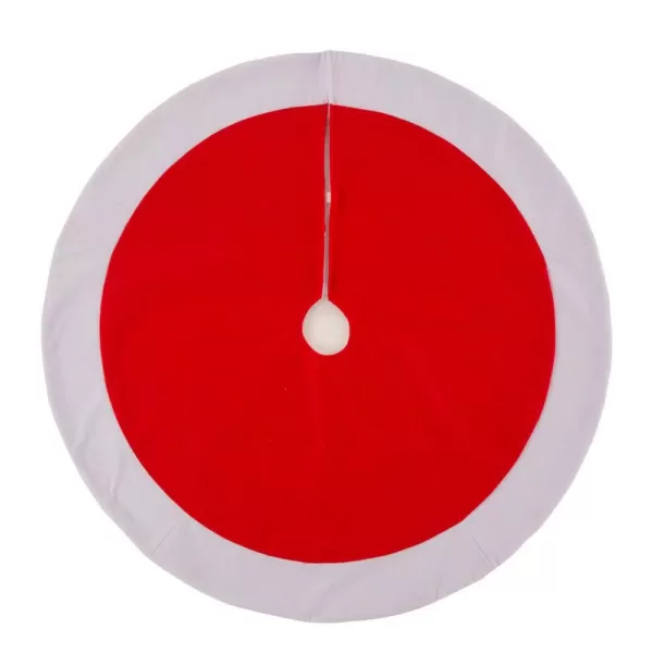 Glitzhome 48 in. D Red and White Felt Christmas Tree Skirt