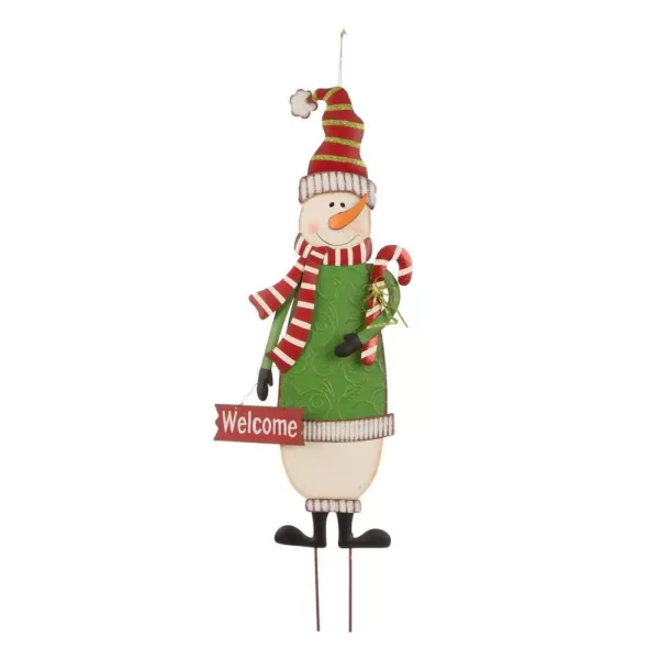 Glitzhome 3 ft. Metal Snowman Yard Stake or Standing Decor or Wall Decor (KD, 3-Function)