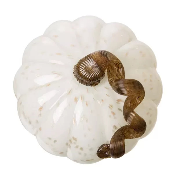 Glitzhome 7.09 in. H Golden/White Glass Pumpkin