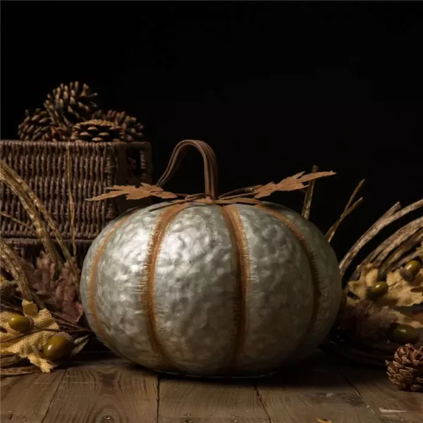 Glitzhome 12 in. H Galvanized Metal Round Pumpkin