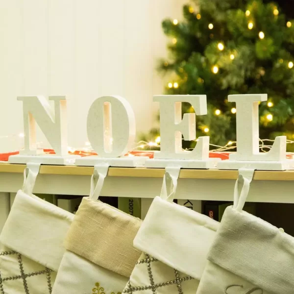 Glitzhome 5.91 in. H Wooden/Metal NOEL Stocking Holder (Set of 4)