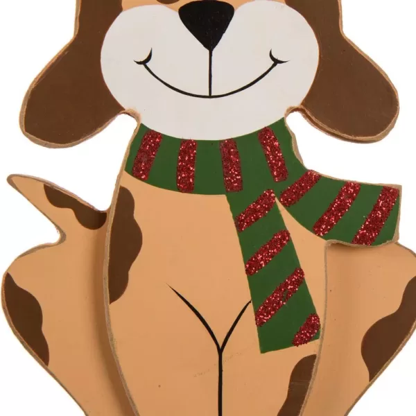 Glitzhome 7.76 in. H Wooden Metal Christmas Stocking Holder Dog