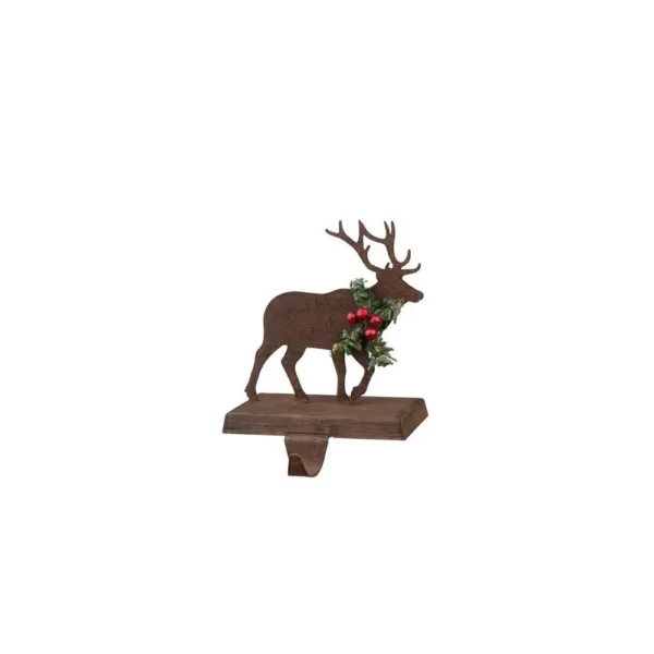 Glitzhome 6.50 in. H Wooden/Metal Reindeer Stocking Holder