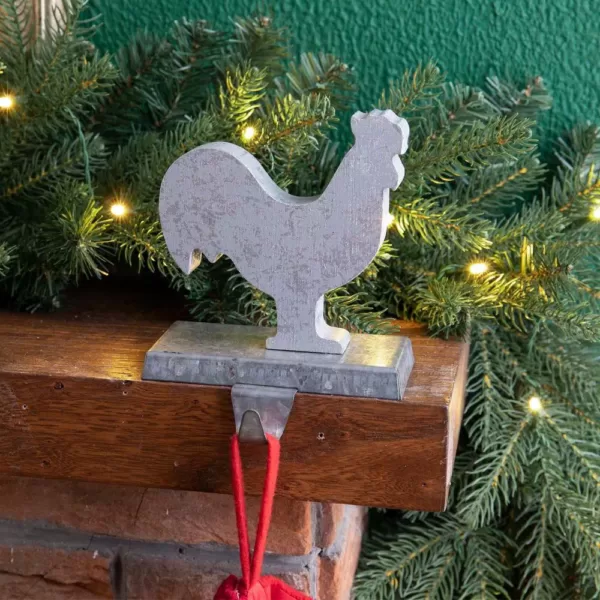 Glitzhome Galvanized Metal Cock Stocking Holder (2-Pack)