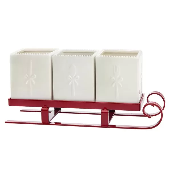 Godinger 4.70 in. H x 6.5 in. W x 4.70 in. D White Metal Santa Sleigh Flatware Caddy