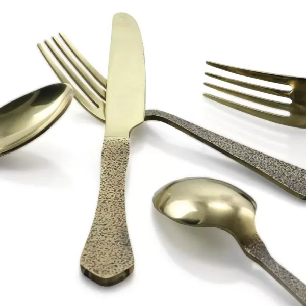 GIBSON elite Zambezi 5-Piece Gold Hammer Texture Stainless Steel Flatware Set (Service for 1)