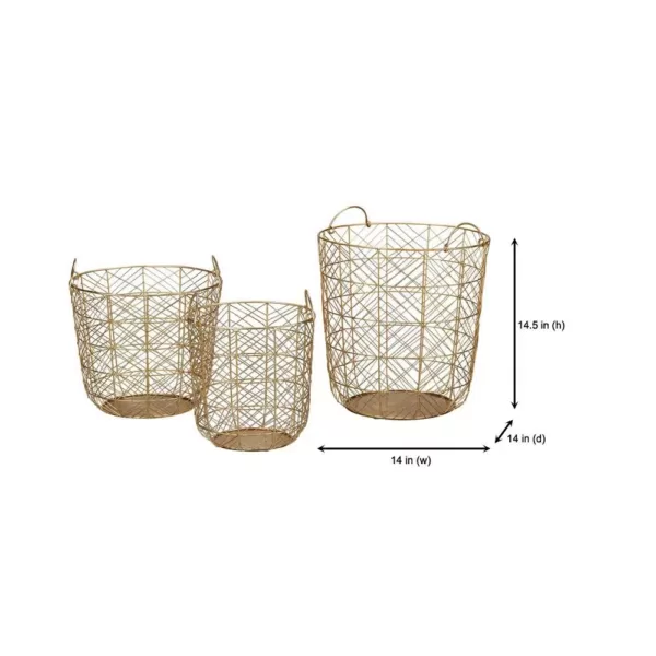 Home Decorators Collection Round Gold Metal Wire Decorative Basket (Set of 3)