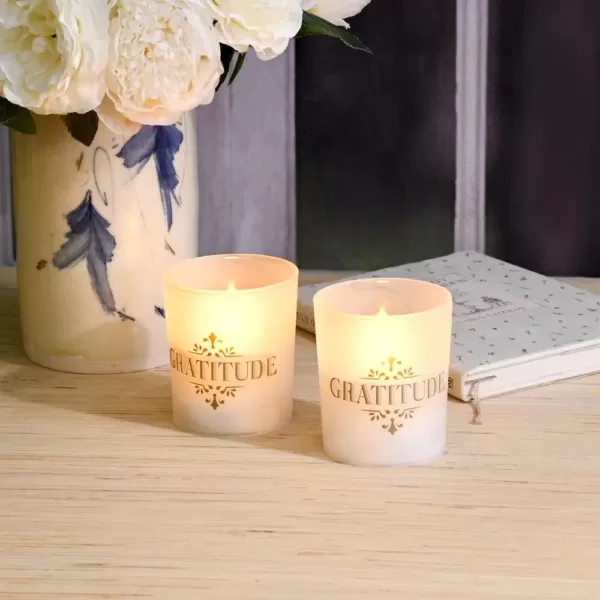 LUMABASE Gold Gratitude Battery Operated LED Candles (2-Count)