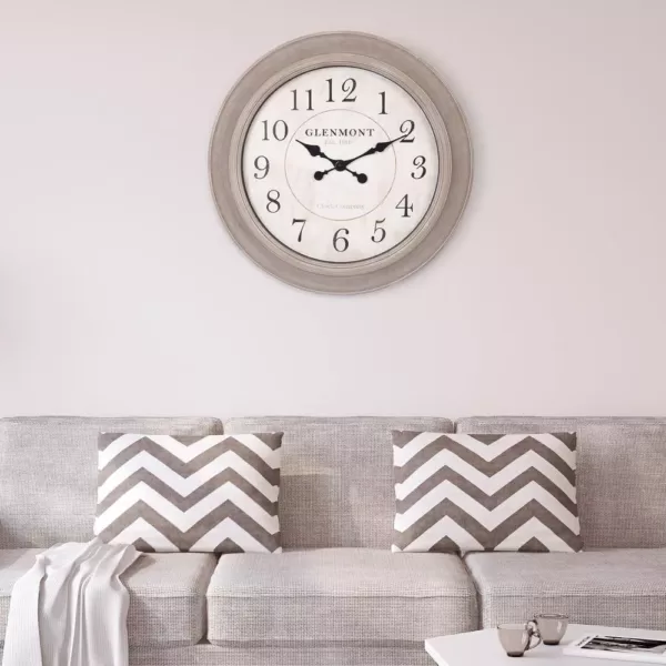 Pinnacle Woodgrain Circle Washed Grey Wall Clock