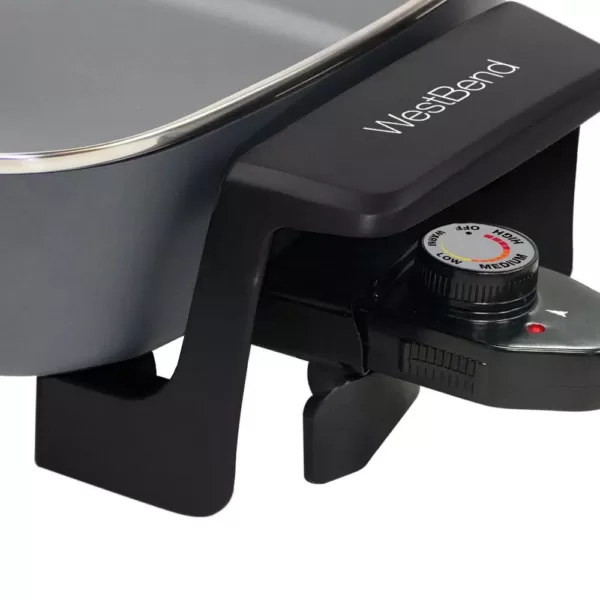 West Bend 12 in. Gray Immersible Square Electric Skillet with Grease Channel and Tilt Leg