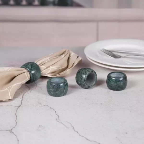 Creative Home Natural Green Marble Napkin Ring Holder Set for Fine Dinning, Wedding, Ceremony, Party Gathering (Set of 4-Pieces)