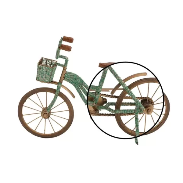 LITTON LANE 18 in. x 12 in. Muddy Gold Iron Vintage Bicycle Model Decor with Green Beads